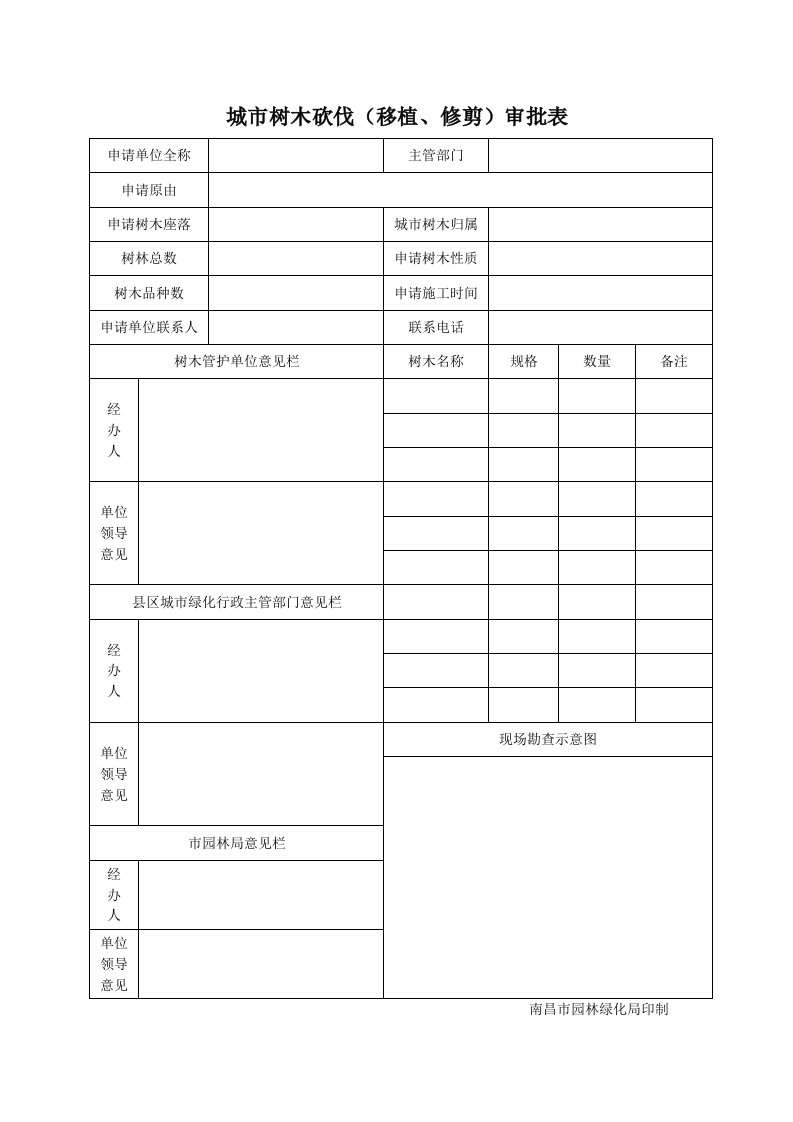 城市树木砍伐(移植、修剪)审批表