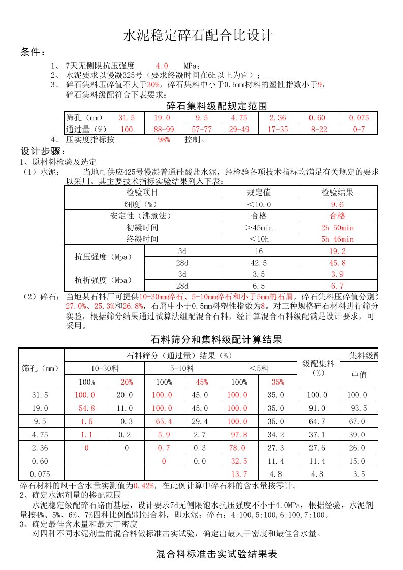 水泥稳定碎石配合比设计