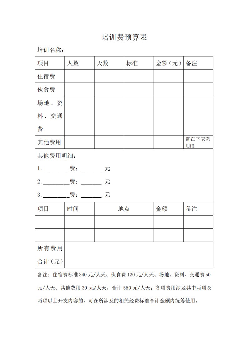 《培训费预算表》财务会计行政后勤必备表格模板