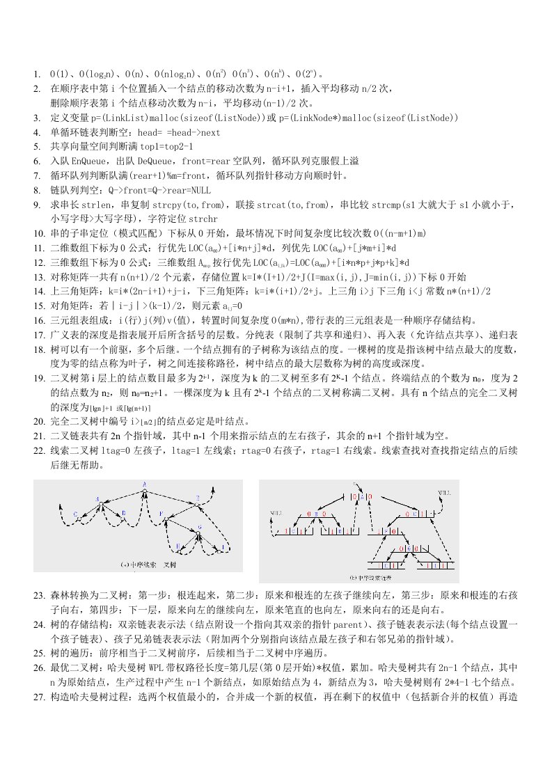 数据结构(公式及要点汇总)