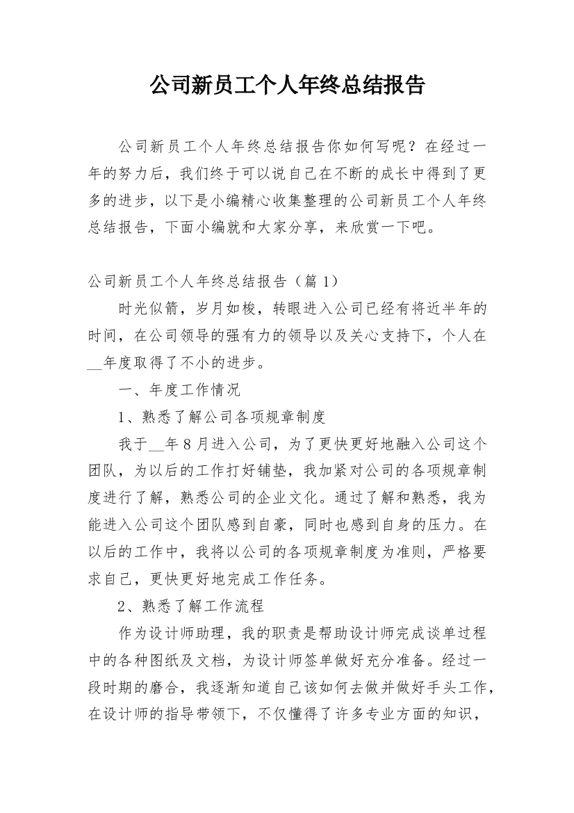 公司新员工个人年终总结报告