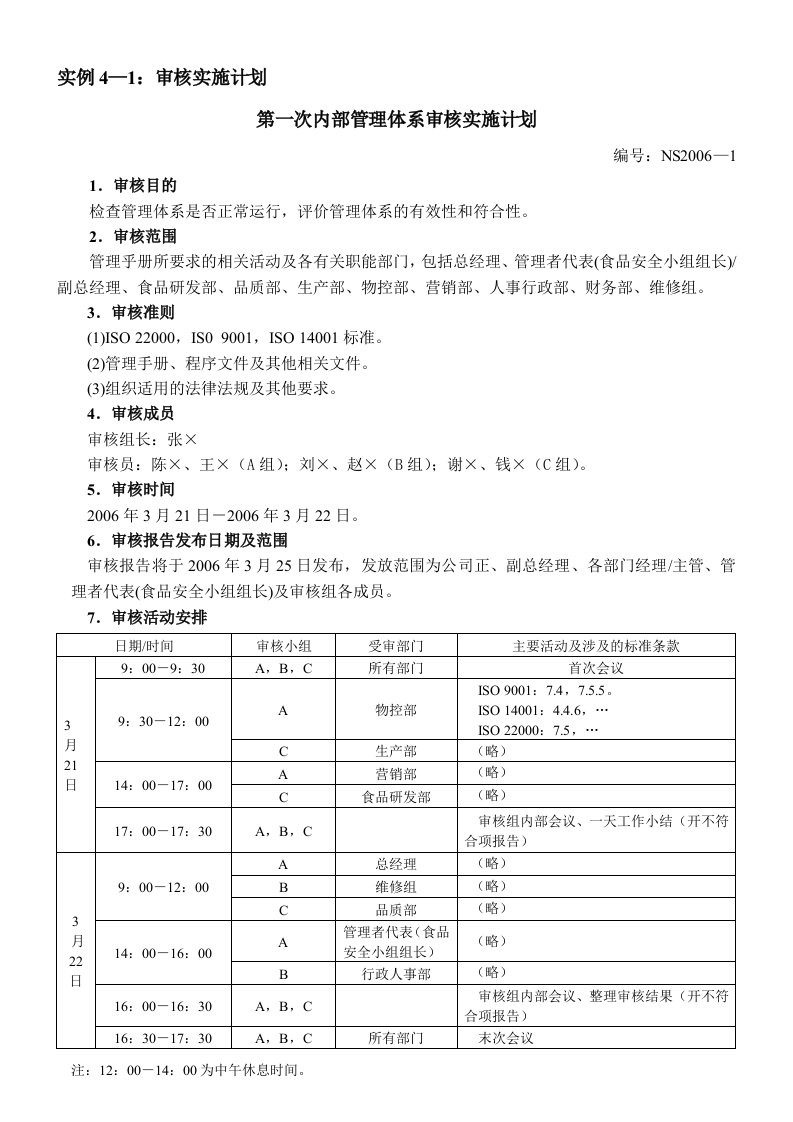 食品企业内部审核与管理评审