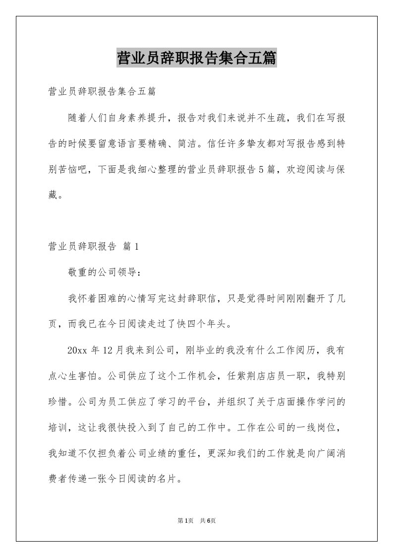 营业员辞职报告集合五篇