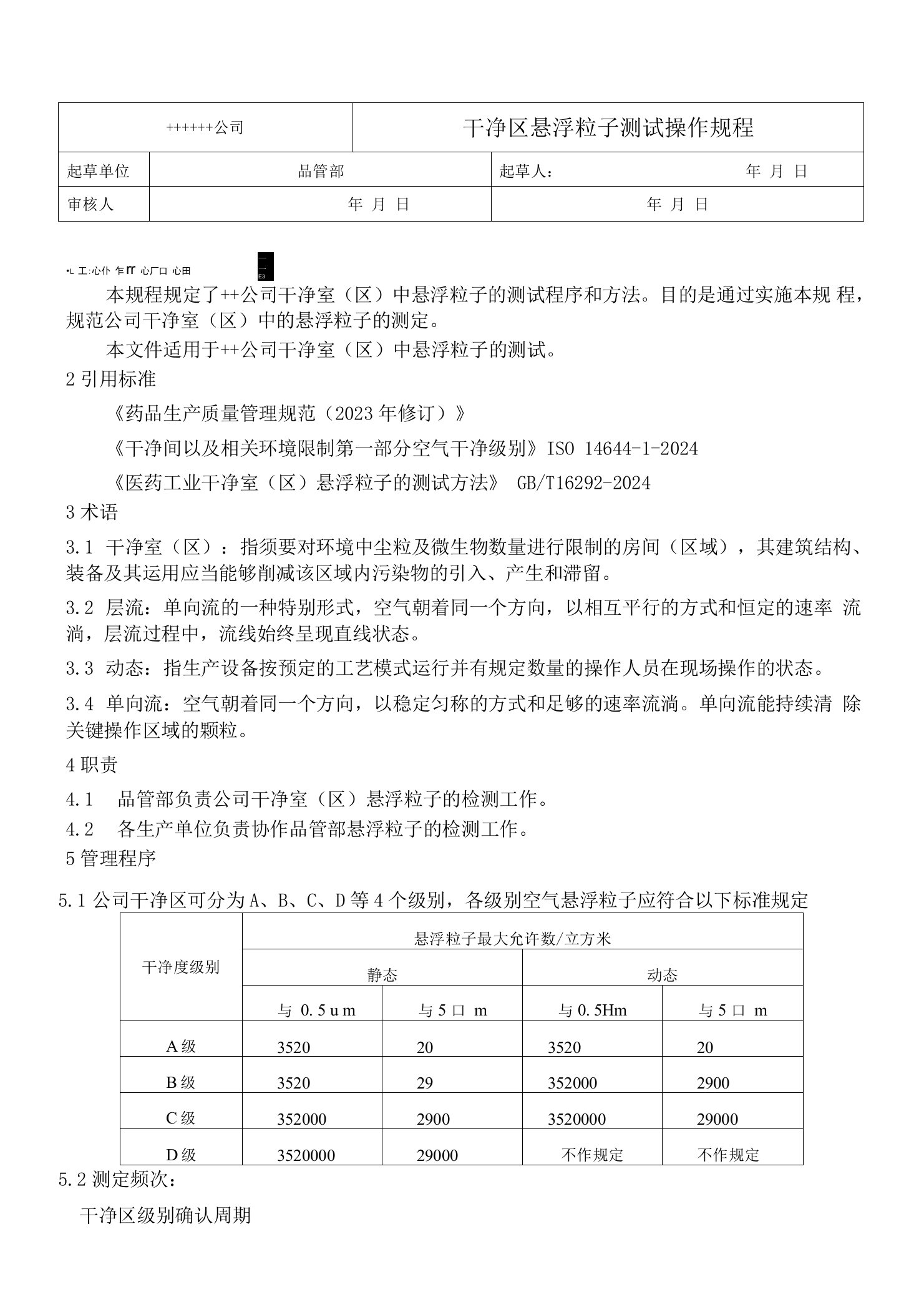 GMP2023年修订-洁净区悬浮粒子测试管理规定