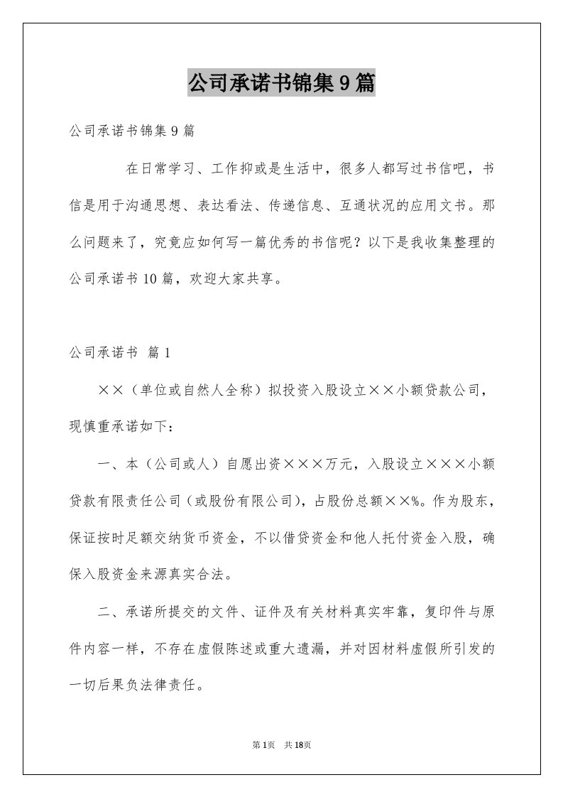 公司承诺书锦集9篇例文