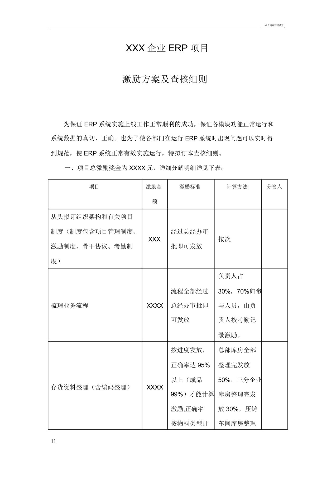 公司erp项目激励制