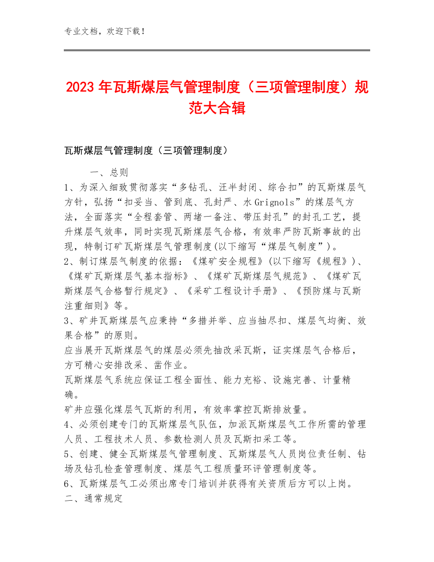 2023年瓦斯煤层气管理制度（三项管理制度）规范大合辑