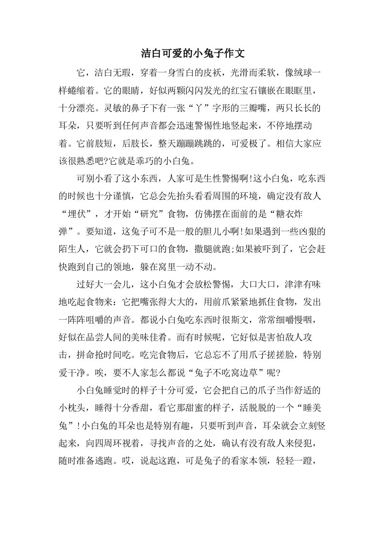 洁白可爱的小兔子作文