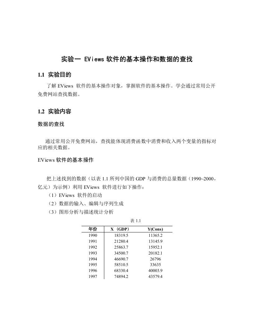 实验一EViews软件的基本操作和数据的查找