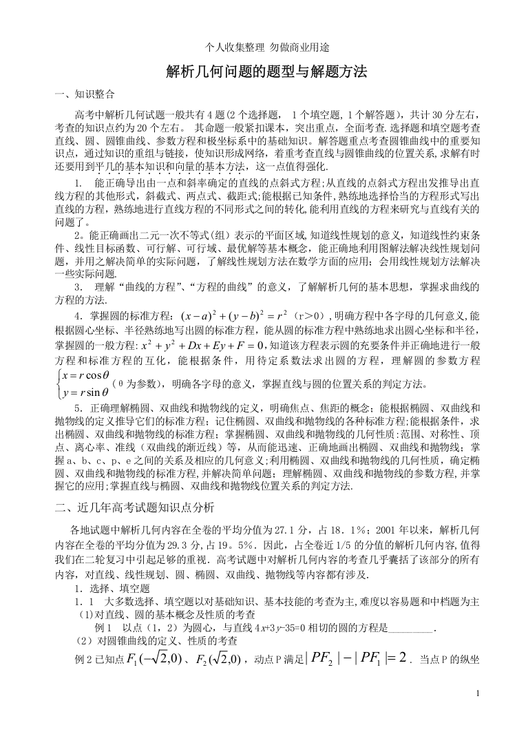 解析几何问题的题型与解题方法