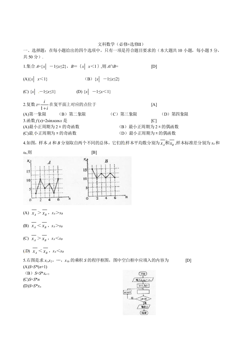 【小学中学教育精选】陕西高考数学文科试卷及答案