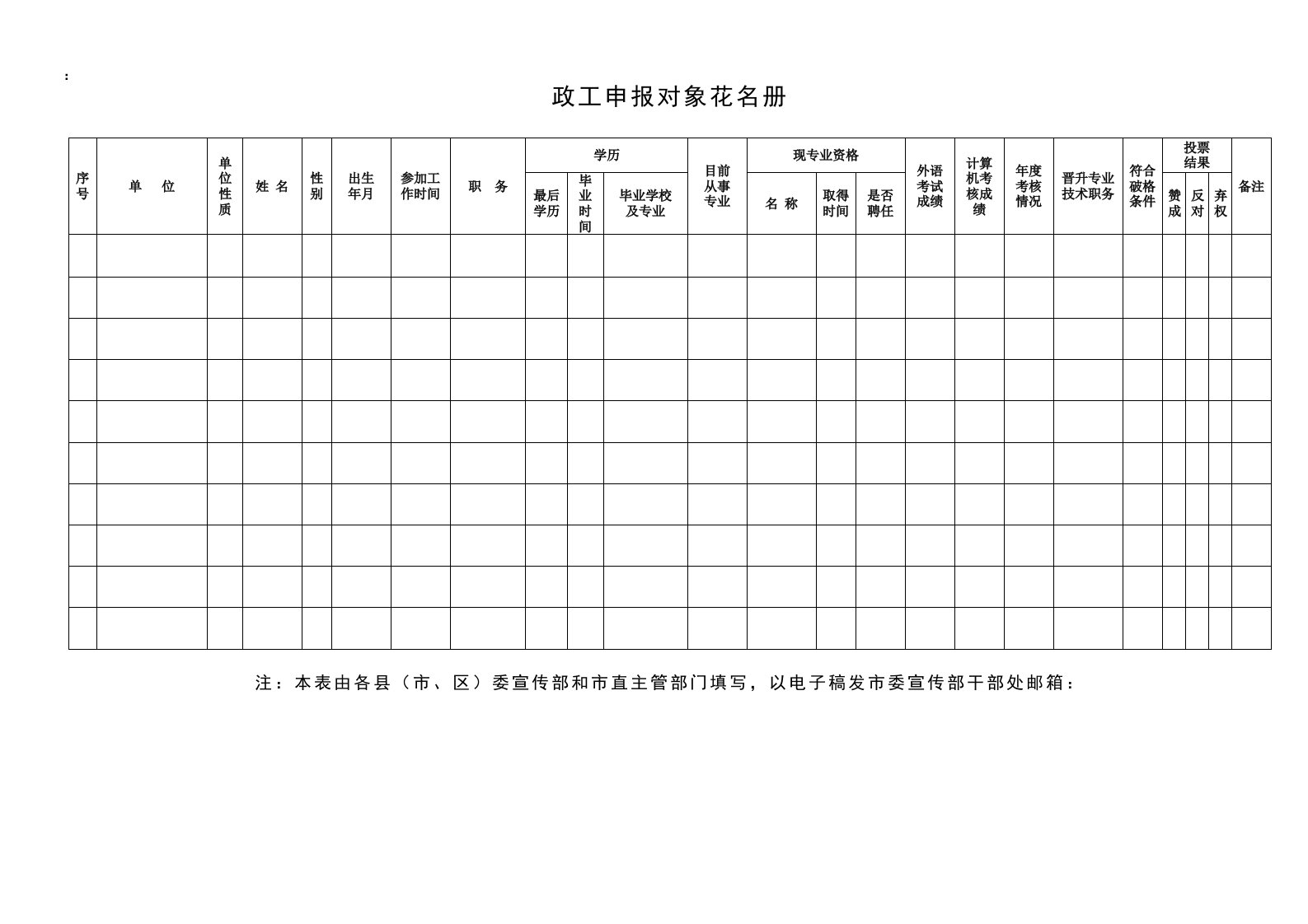 备注政工申报对象花名册