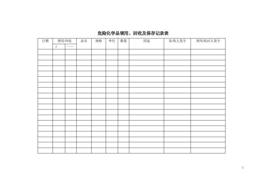 危险化学品领用及回收记录表