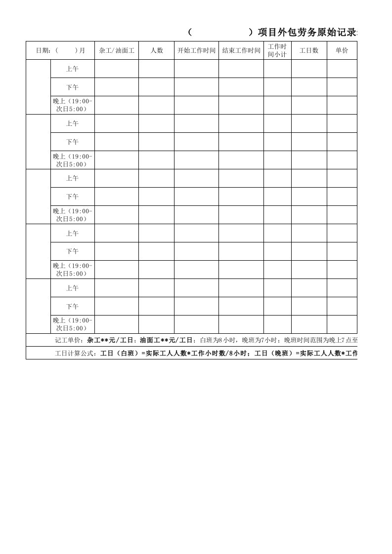 外包劳务原始记录表