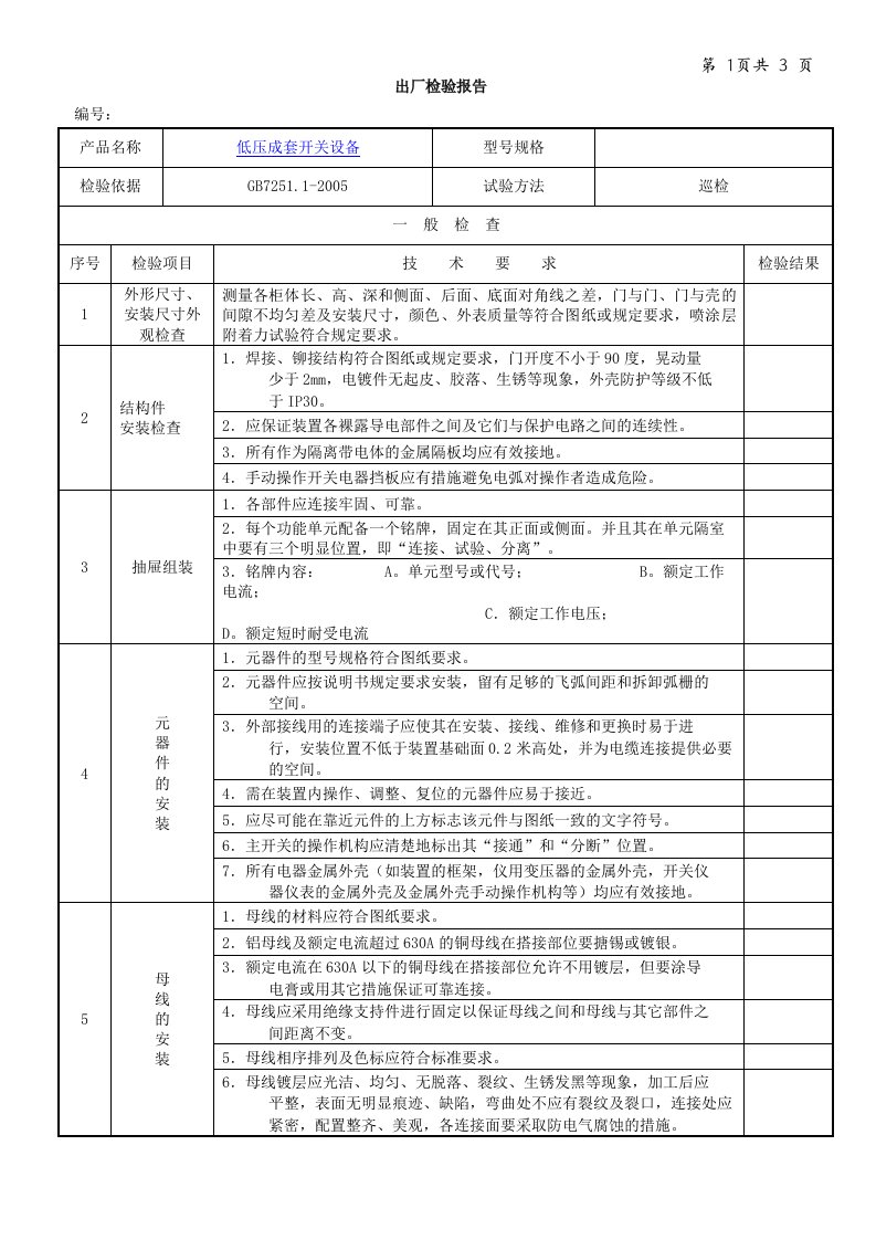 低压成套出厂检验报告