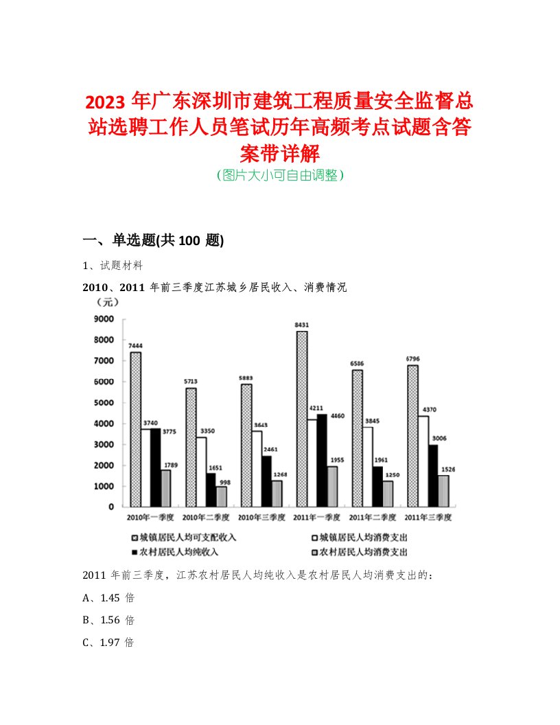 2023年广东深圳市建筑工程质量安全监督总站选聘工作人员笔试历年高频考点试题含答案带详解