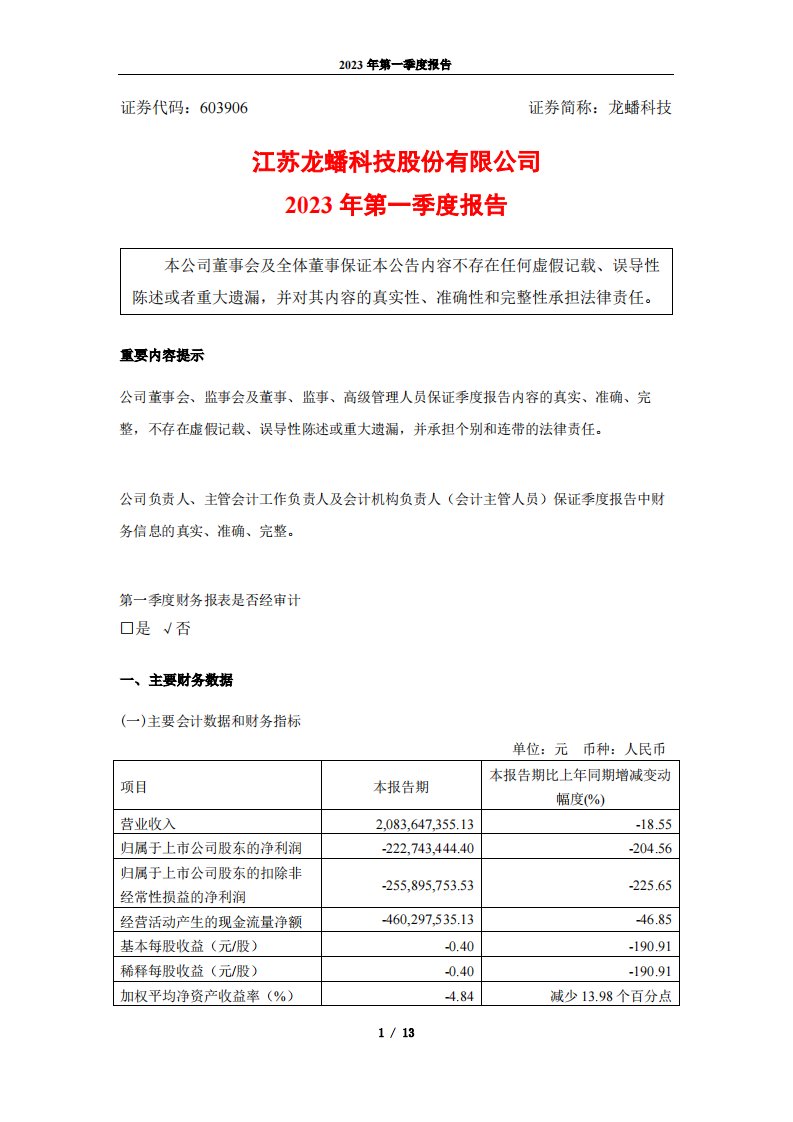 上交所-江苏龙蟠科技股份有限公司2023年第一季度报告-20230428