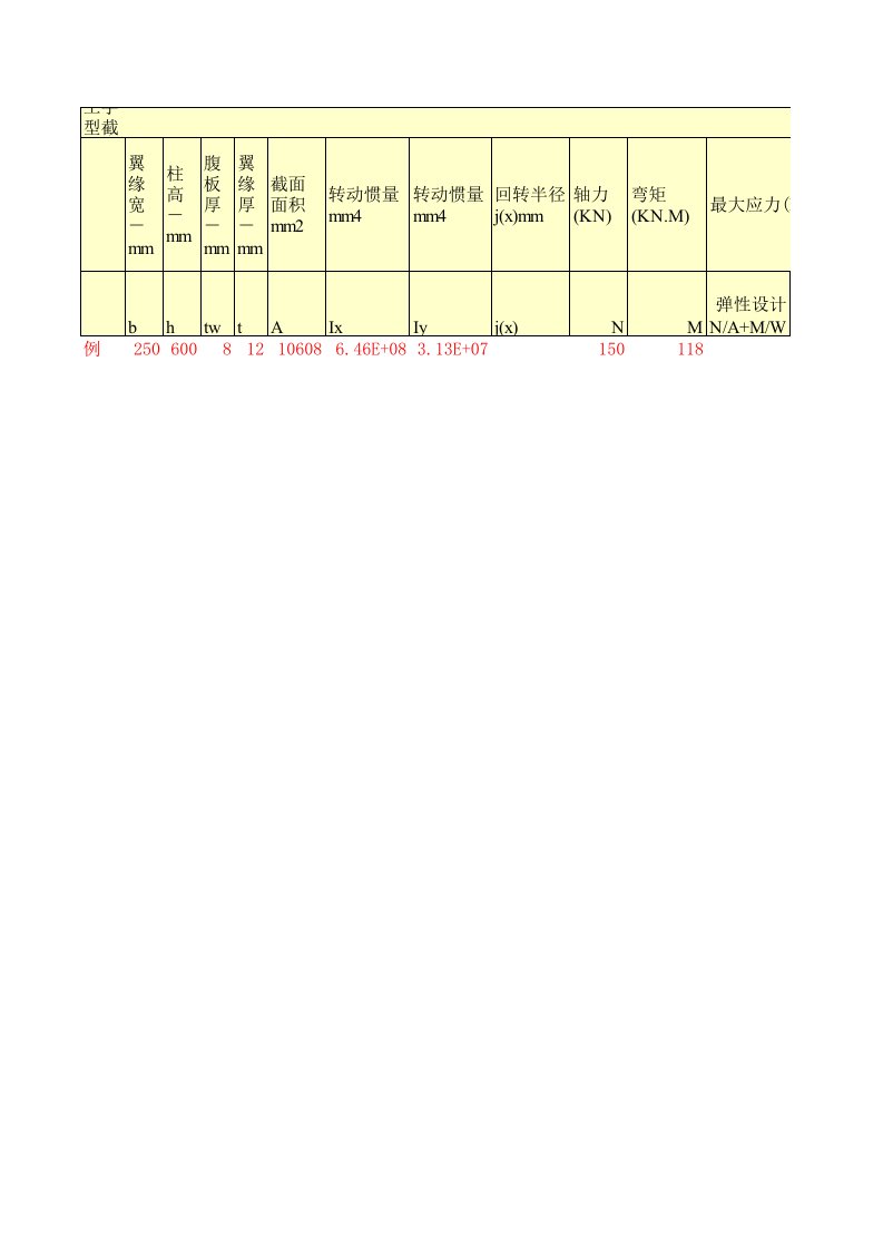 excel计算大全-钢结构计算表格-工字截面计算