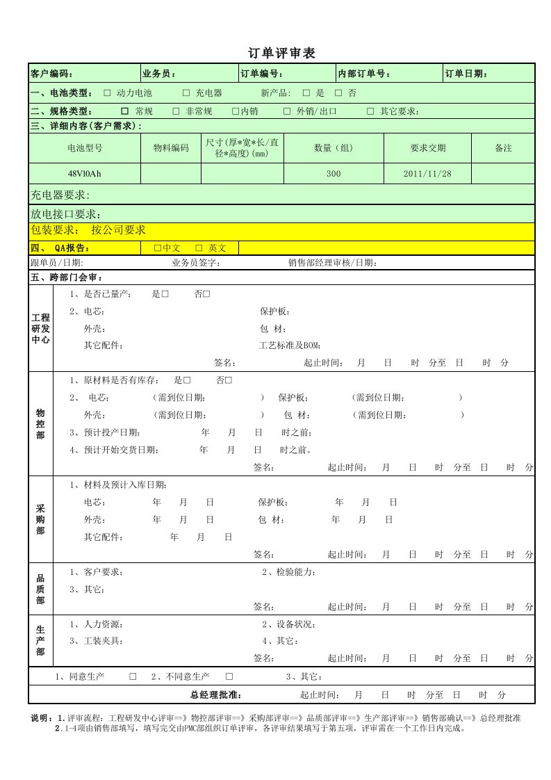 销售订单评审表