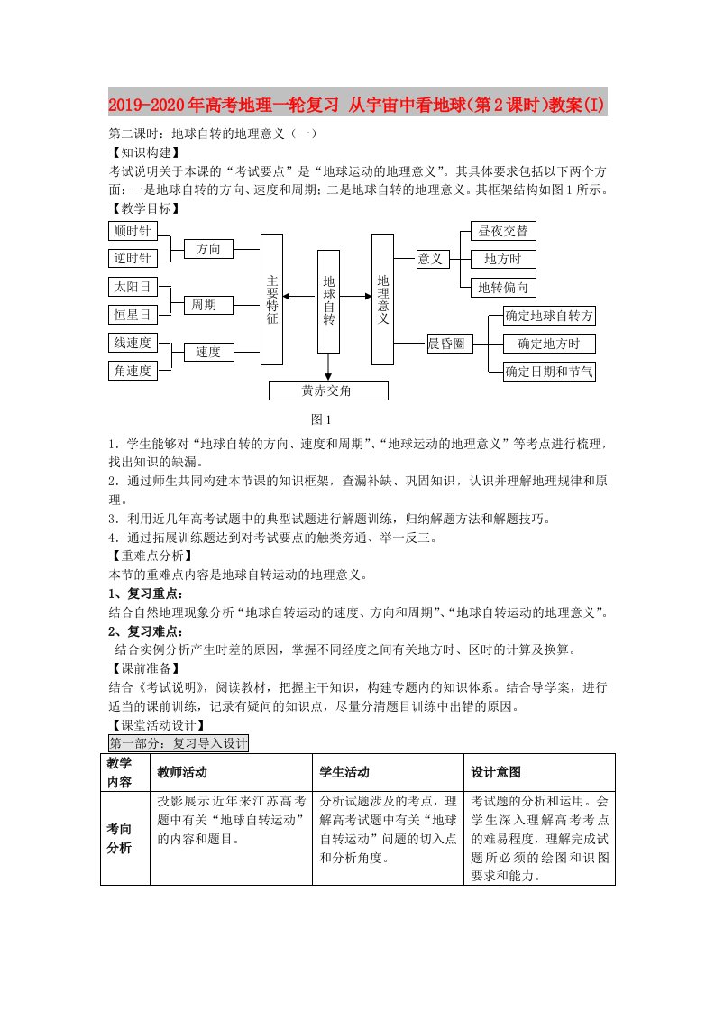 2019-2020年高考地理一轮复习