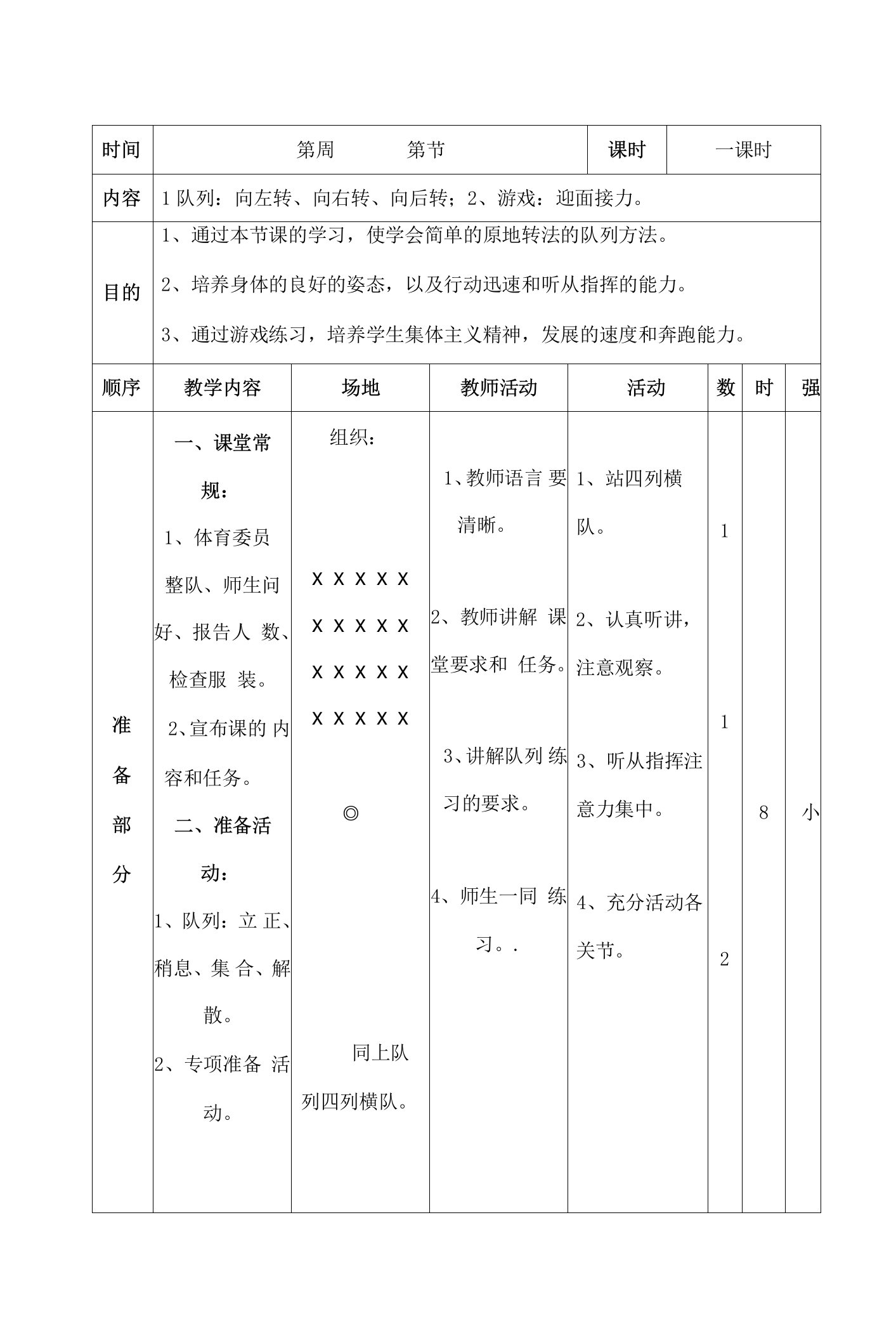 小学体育与健康人教1～2年级全一册第三部分体育运动技能原地转、迎面接力教案