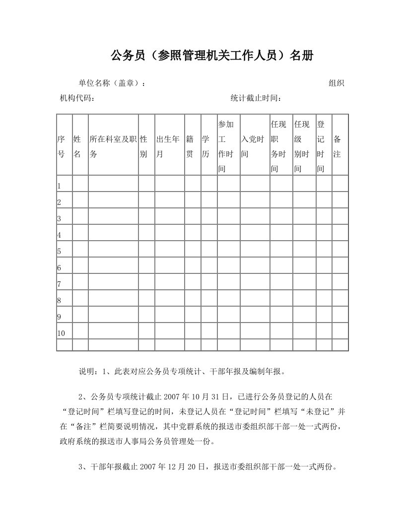 公务员(参照管理机关工作人员)名册