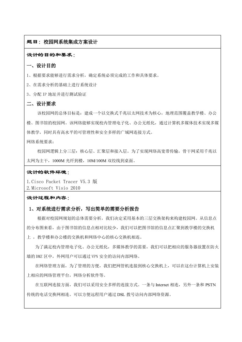 校园网系统集成方案设计