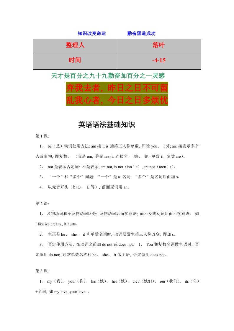 2021年英语语法基础知识培训样本