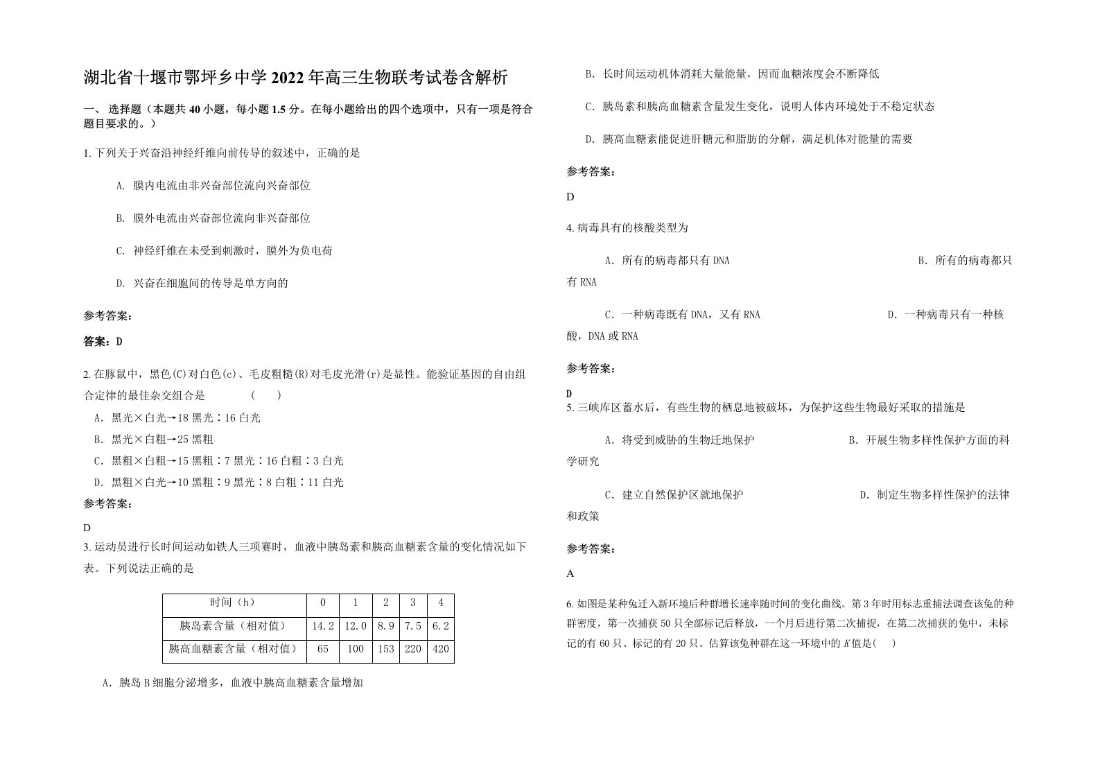 湖北省十堰市鄂坪乡中学2022年高三生物联考试卷含解析