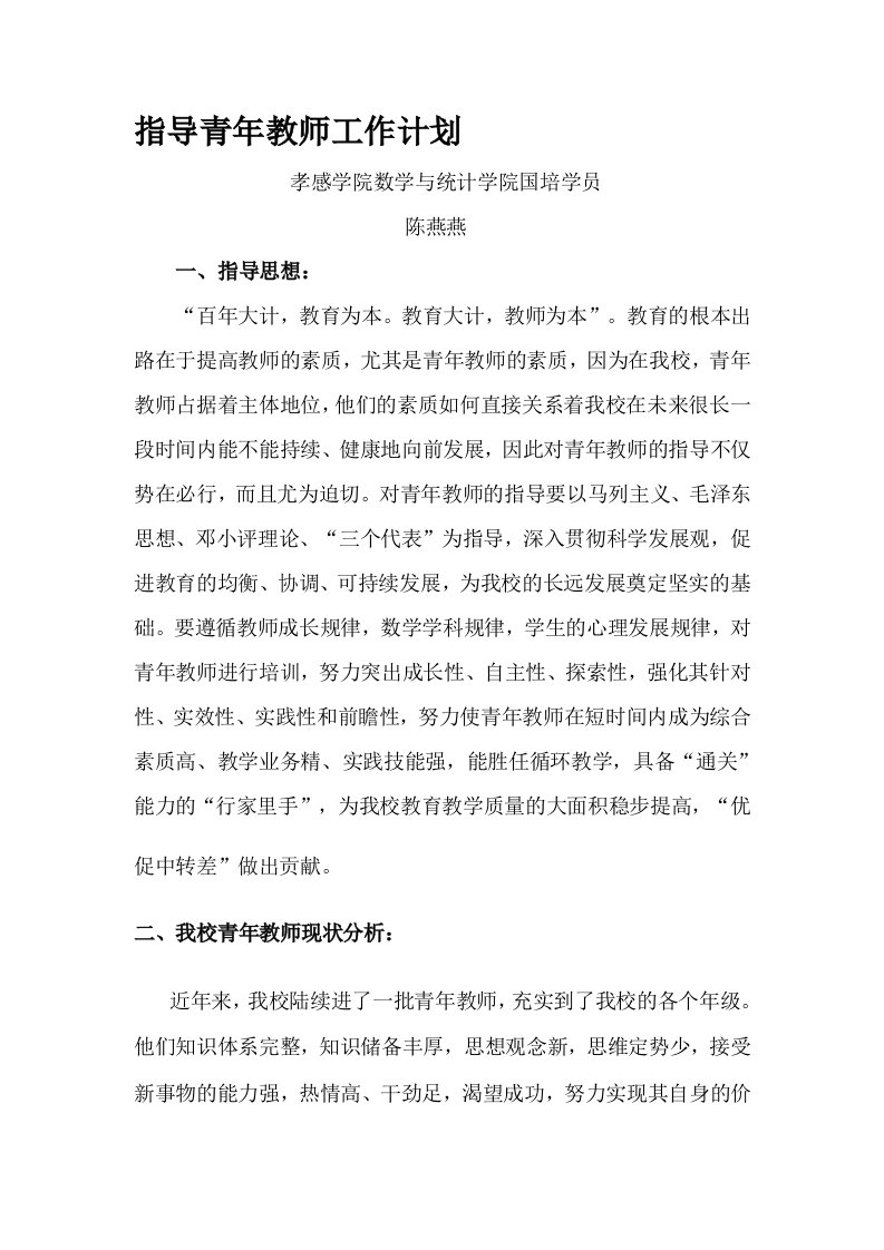 指导青年教师工作计划