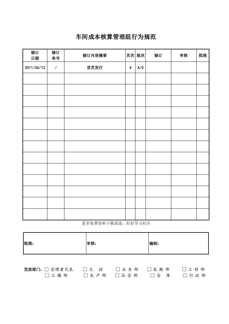 车间成本核算管理组行为规范