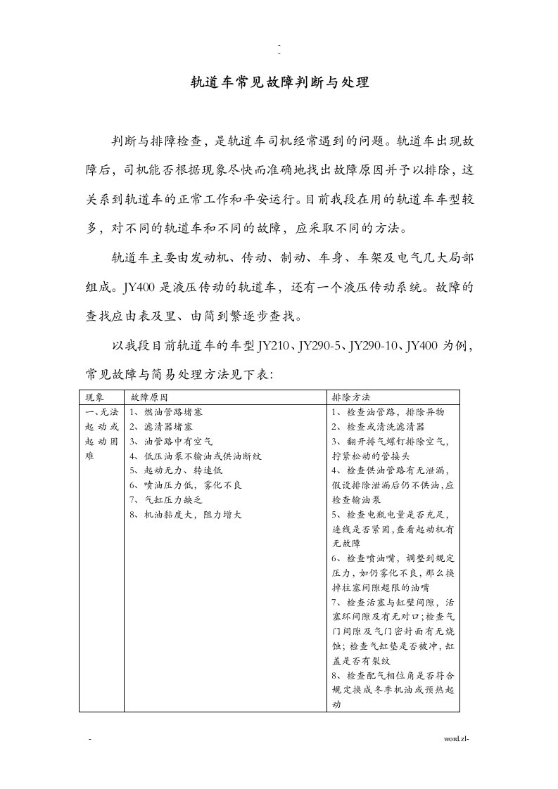 轨道车常见故障判断及处理