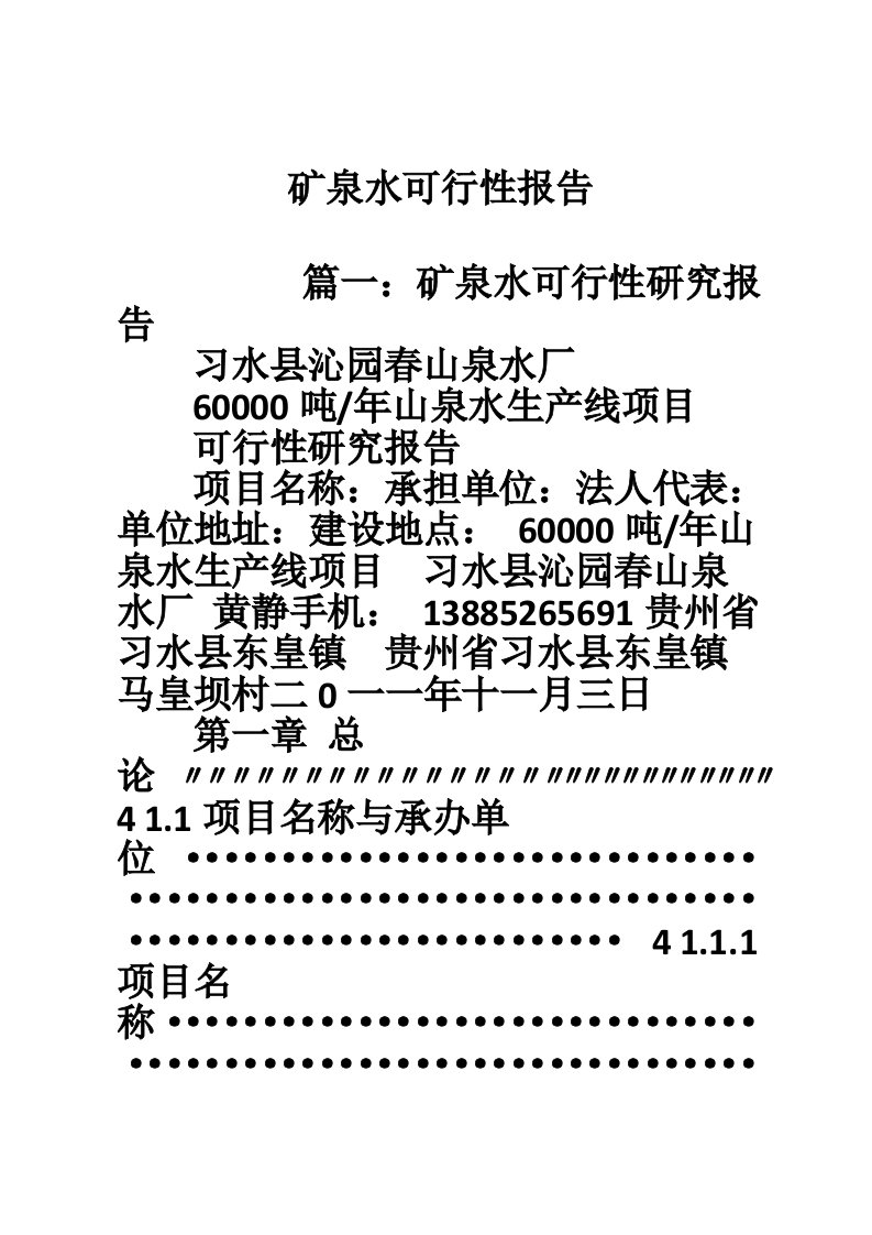 矿泉水可行性报告