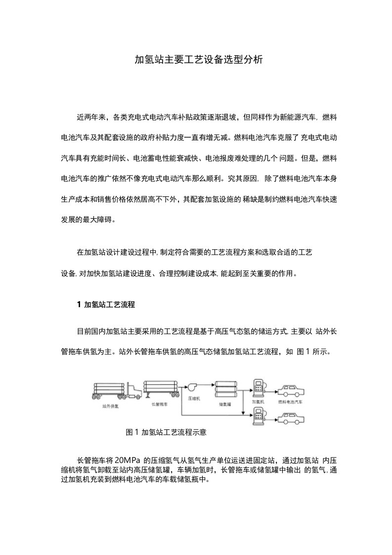 加氢站主要工艺设备选型分析