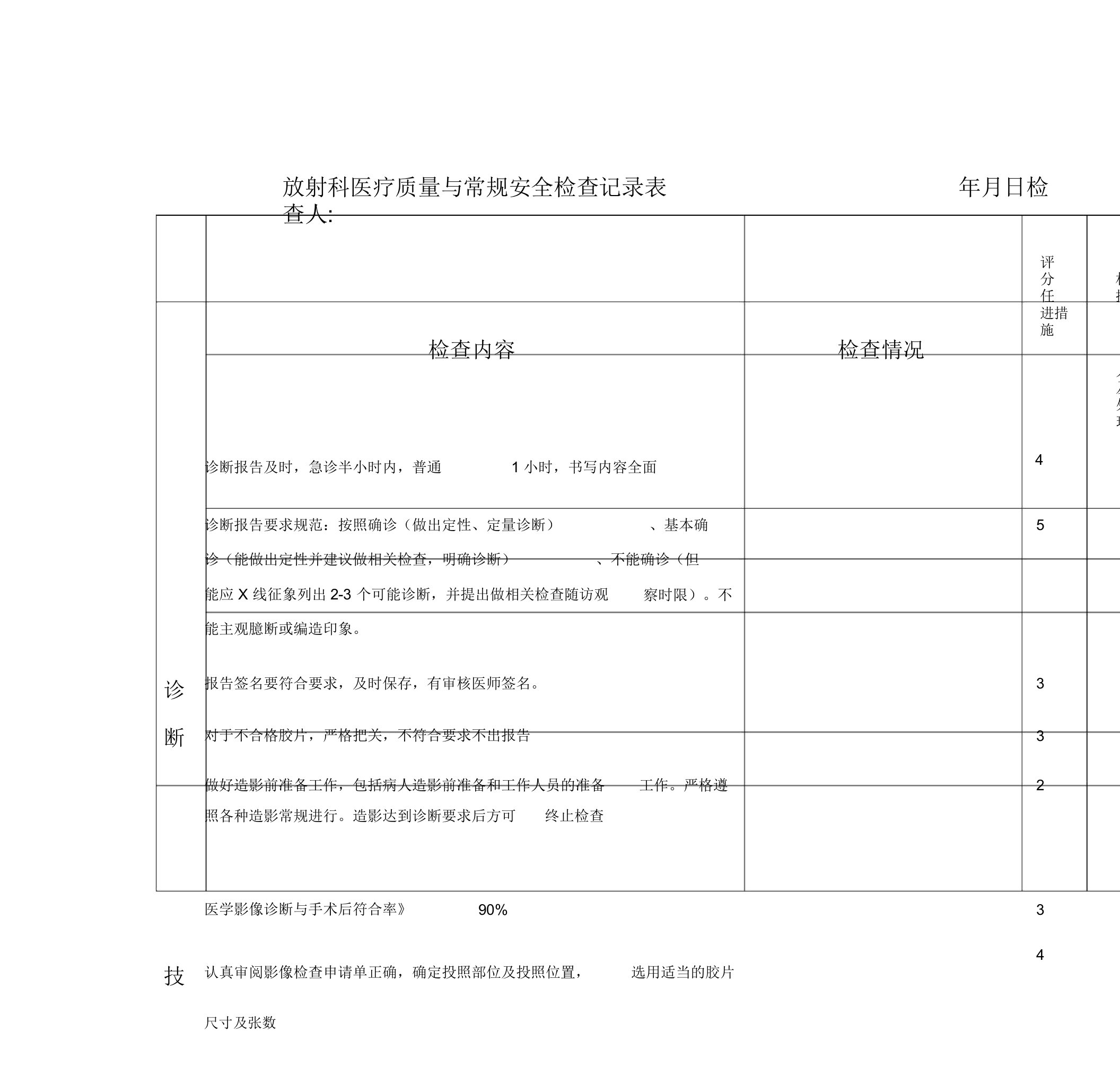 放射科医疗质量与常规安全检查记录表