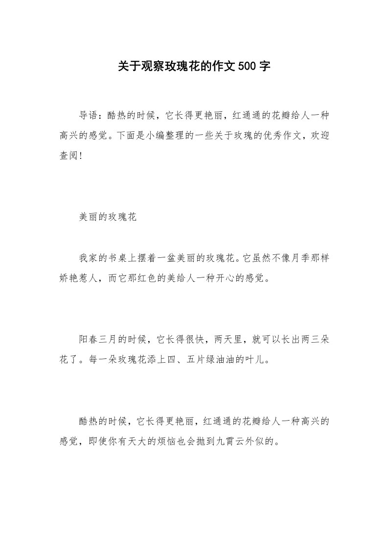 关于观察玫瑰花的作文500字