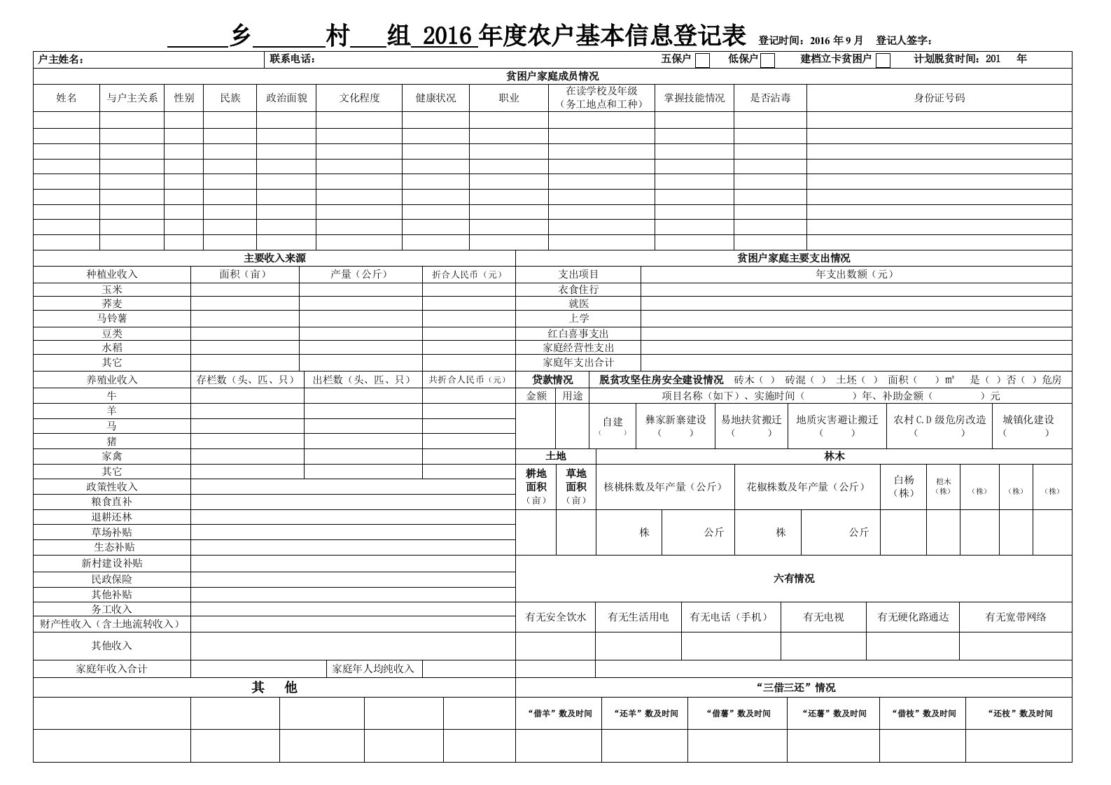 精准扶贫农户基本信息登记表