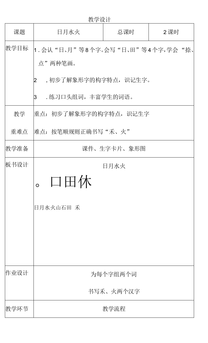 小学语文人教一年级上册识字1日月水火