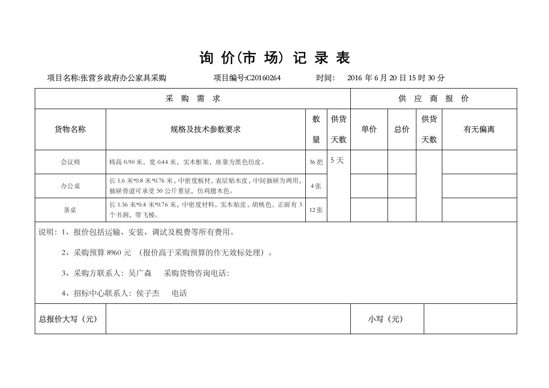 市场询价记录表