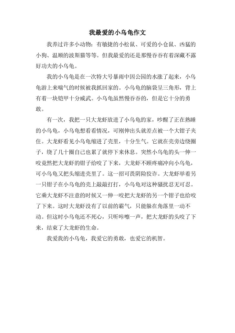 我最爱的小乌龟作文