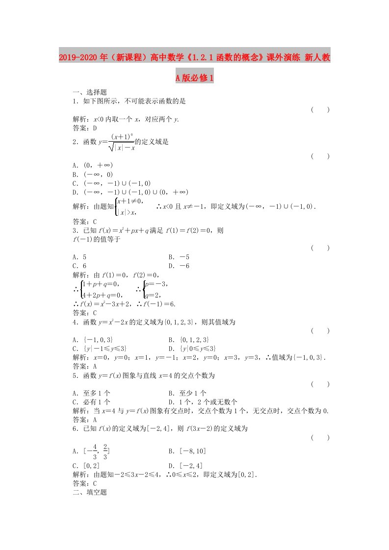 2019-2020年（新课程）高中数学《1.2.1函数的概念》课外演练