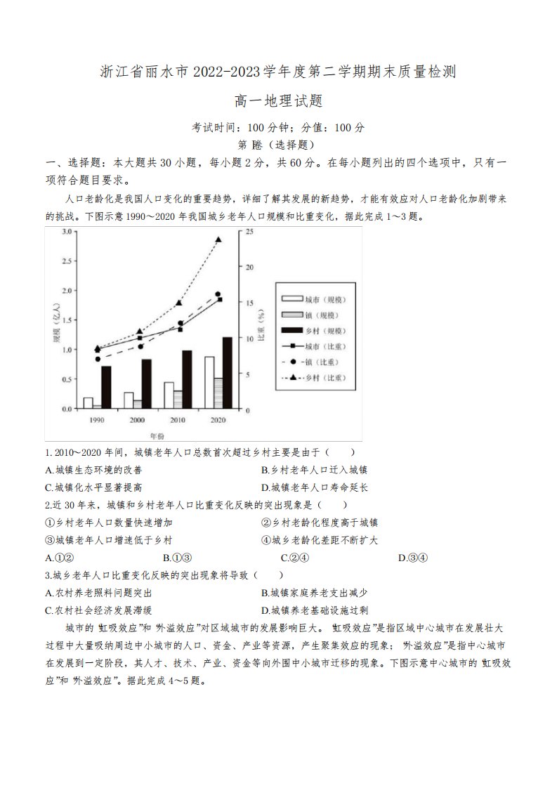 浙江省丽水市2022-2023学年高一下学期期末地理试题