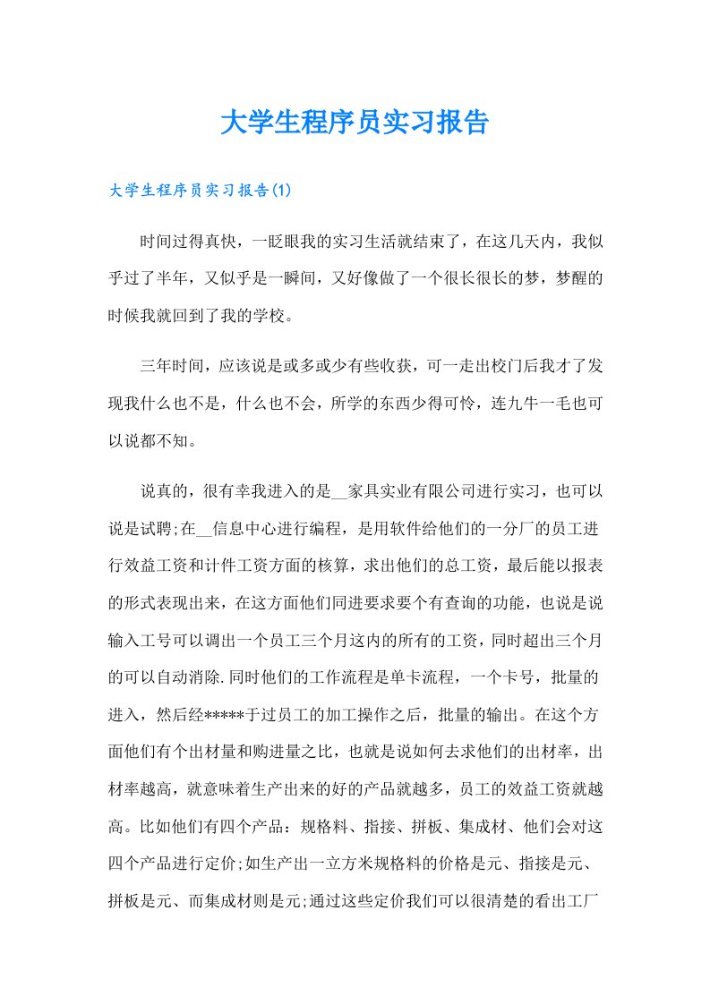 大学生程序员实习报告