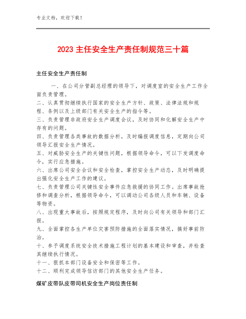 2023主任安全生产责任制规范三十篇