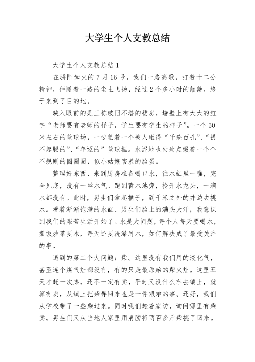 大学生个人支教总结