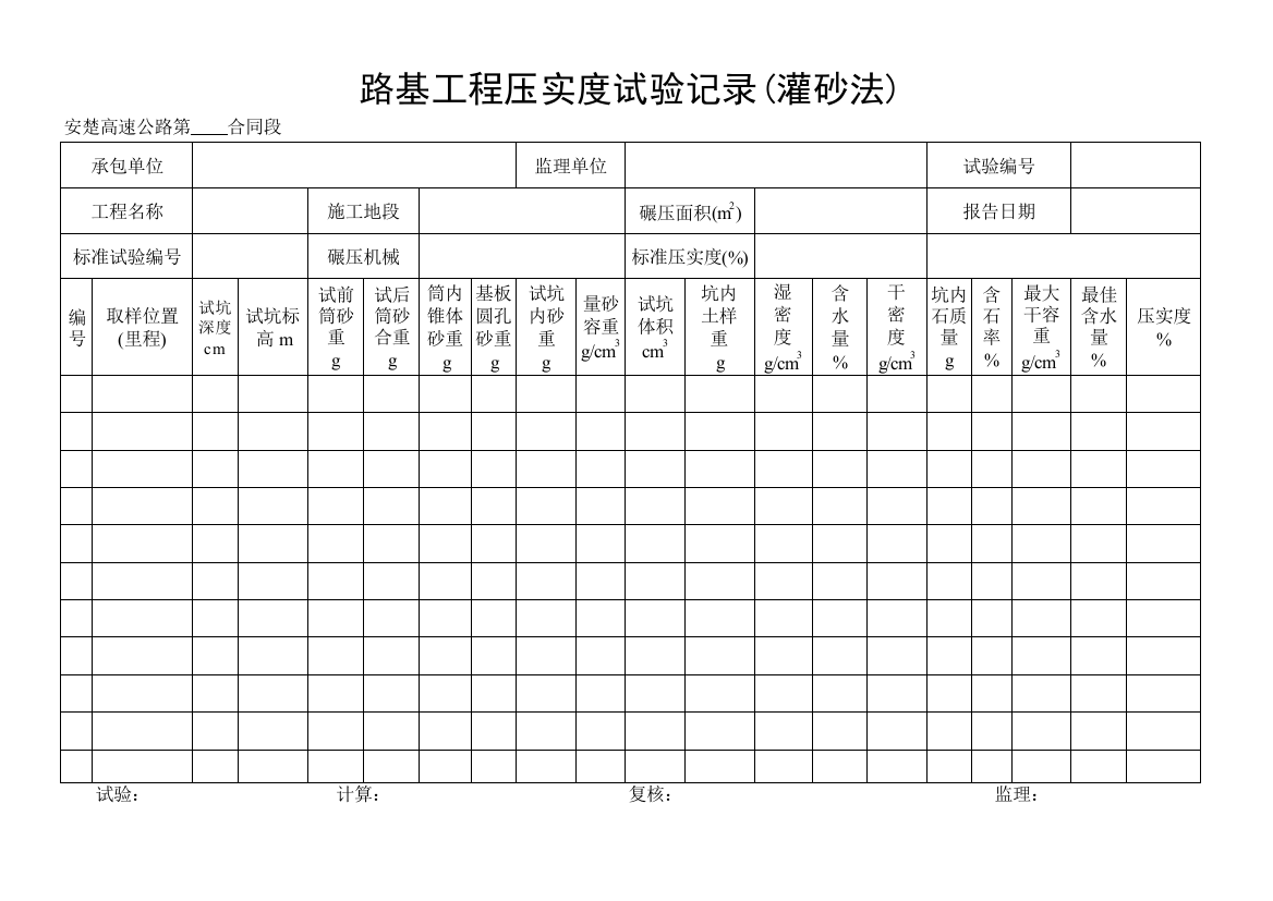 含水量试验记录表