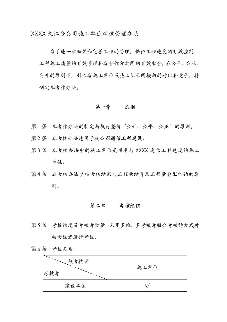 施工单位考核管理办法