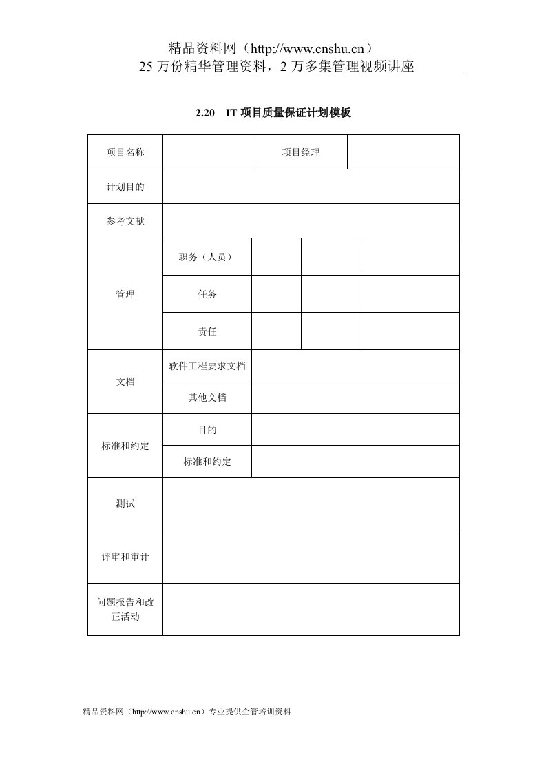 IT项目管理-2.20IT项目质量保证计划模板