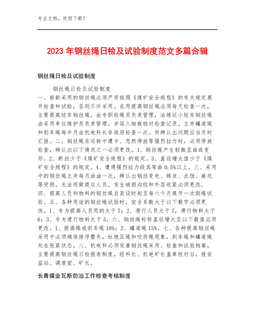 2023年钢丝绳日检及试验制度范文多篇合辑