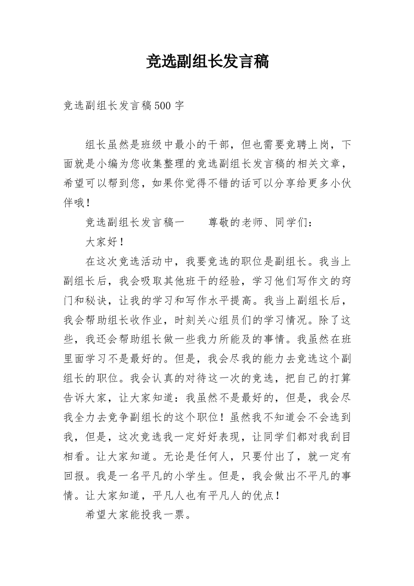 竞选副组长发言稿